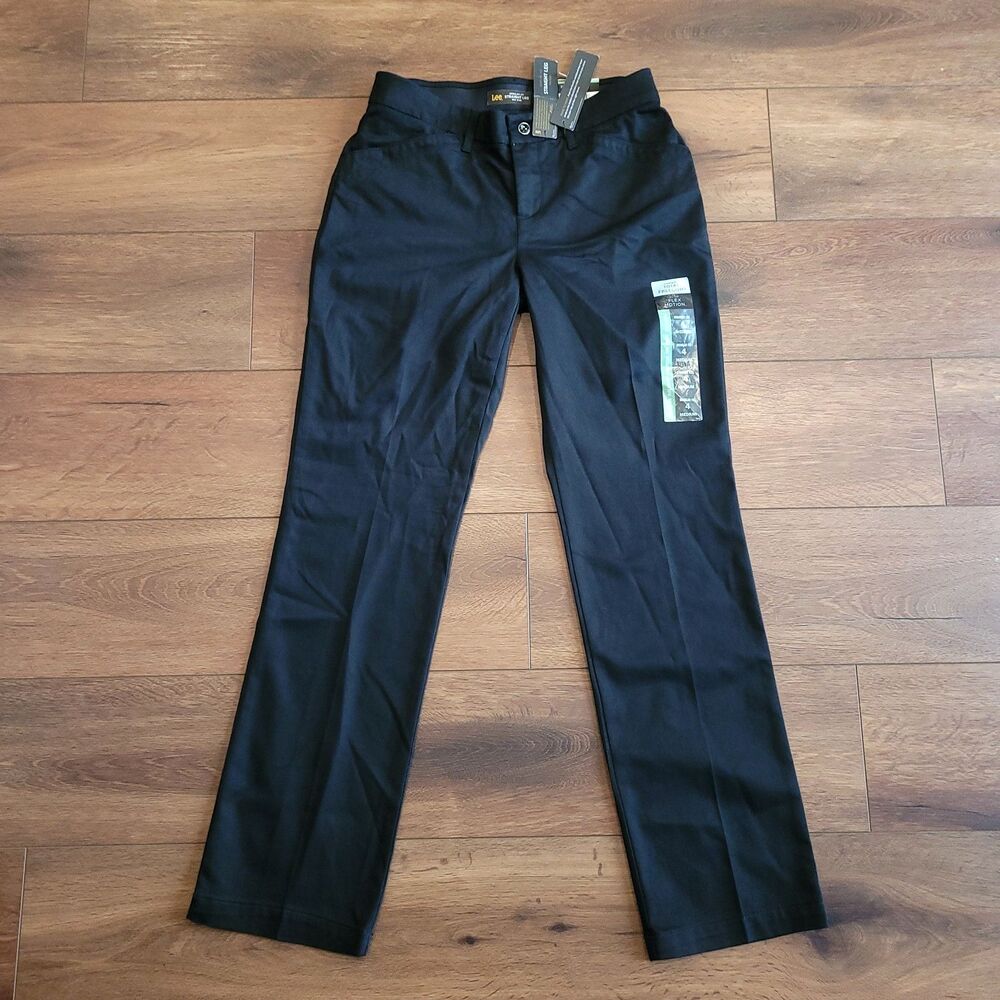 Lee Pants Womens 4 Medium Black Flex Motion Straight Leg Mid Rise Stretch NEW